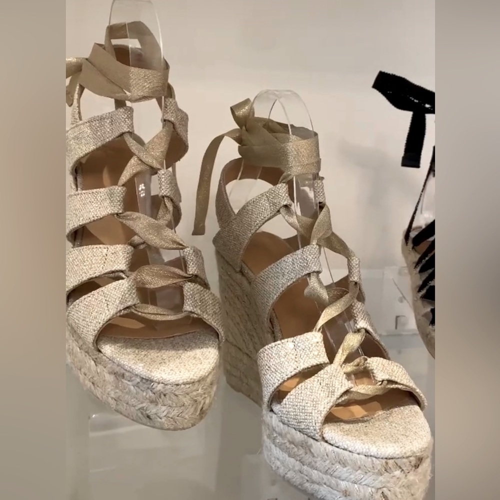 Castaner gold tie up espadrilles